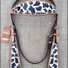 S586 HILASON WESTERN LEATHER HORSE BRIDLE HEADSTALL BLACK & WHITE GIRAFFE PRINT
