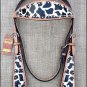 S586 HILASON WESTERN LEATHER HORSE BRIDLE HEADSTALL BLACK & WHITE GIRAFFE PRINT