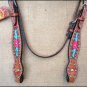 V1 HILASON WESTERN LEATHER HORSE HEADSTALL BRIDLE HAND PAINT TURQUOISE PINK