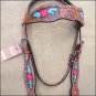 V1 HILASON WESTERN LEATHER HORSE HEADSTALL BRIDLE HAND PAINT TURQUOISE PINK