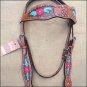 V1 HILASON WESTERN LEATHER HORSE HEADSTALL BRIDLE HAND PAINT TURQUOISE PINK