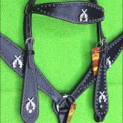 HILASON WESTERN LEATHER HORSE HEADSTALL BREAST COLLAR BLACK CROSS GUN CONCHO