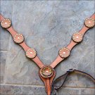S499 HILASON WESTERN LEATHER HORSE BREAST COLLAR TAN W/ GREEN RHINESTONES