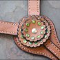 S499 HILASON WESTERN LEATHER HORSE BREAST COLLAR TAN W/ GREEN RHINESTONES