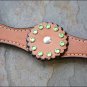 S499 HILASON WESTERN LEATHER HORSE BREAST COLLAR TAN W/ GREEN RHINESTONES