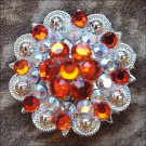 C28 SET OF 2 ORANGE AB CRYSTAL 1-1/4in BERRY CONCHO RHINESTONE SADDLE TACK