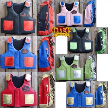 HILASON KIDS JUNIOR YOUTH BULL RIDING PRO RODEO LEATHER PROTECTIVE VEST CHAPS