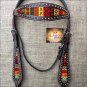 HILASON WESTERN LEATHER HORSE BRIDLE HEADSTALL BLACK W/ AZTEC INLAY