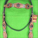 HILASON WESTERN LEATHER HORSE BRIDLE HEADSTALL RAWHIDE TAN W/ CONCHO