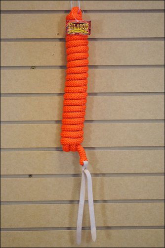ORANGE HILASON WESTERN TACK BRAID POLY LEAD ROPE WITH LEATHER POPPER