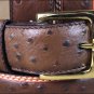 34X1 1/2" 3D BROWN MENS DRESS OSTRICH PRINT LEATHER BELT REMOVABLE BRASS BUCKLE