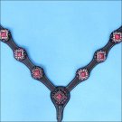 HILASON WESTERN LEATHER HORSE BREAST COLLAR BLACK RED STONE CONCHO