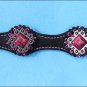 HILASON WESTERN LEATHER HORSE BREAST COLLAR BLACK RED STONE CONCHO