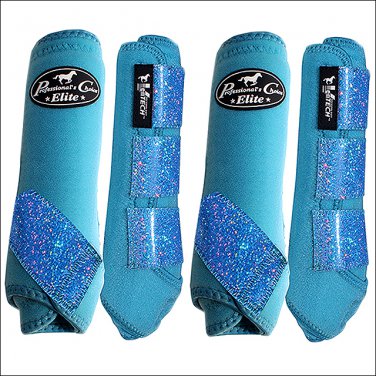 SML PROFESSIONAL CHOICE SPORTS MEDICINE HORSE LEG BOOTS 4 PACK GLITTER TURQUOISE