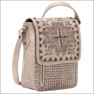 AMERICAN WEST LEATHER APACHE HANDBAG LADIES CROSSBODY FLAP BAG SAND CROSS SIGN