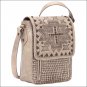 AMERICAN WEST LEATHER APACHE HANDBAG LADIES CROSSBODY FLAP BAG SAND CROSS SIGN