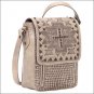 AMERICAN WEST LEATHER APACHE HANDBAG LADIES CROSSBODY FLAP BAG SAND CROSS SIGN