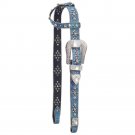 TOUGH 1 TRINITY BELT BUCKLE BLING SINGLE EAR LEATHER HEADSTALL TURQUOISE