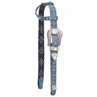 TOUGH 1 TRINITY BELT BUCKLE BLING SINGLE EAR LEATHER HEADSTALL TURQUOISE