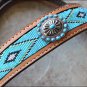 HILASON WESTERN LEATHER HORSE BRIDLE HEADSTALL TURQUOISE BEADED INLAY W/ CONCHO