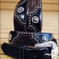 32 inch JUSTIN TEXAS ALL STAR TOOLED WESTERN LEATHER MEN BELT BLACK STAR CONCHO