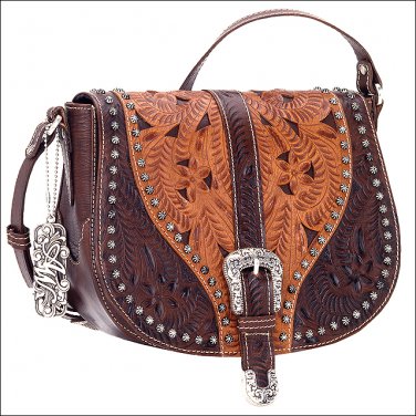 AMERICAN WEST LEATHER LADIES BLAZING SADDLE FLAP CROSSBODY SHOULDER HAND BAG