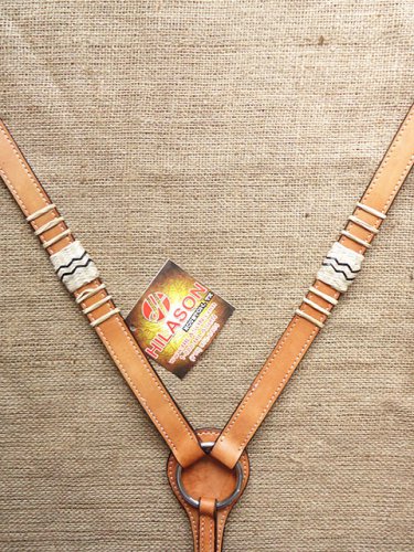 NEW HILASON WESTERN RAWHIDE BRAIDED LEATHER HORSE BREAST COLLAR - TAN
