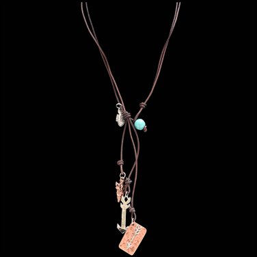 3D JUSTIN ARROWS HAMMERED SILVER COPPER TONE WOMAN LADIES LEATHER NECKLACE