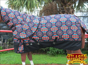 72" HILASON 1200D WATERPROOF POLY TURNOUT NECK COVER HORSE BLANKET AZTEC TRIBAL