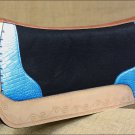 F835F HILASON WESTERN WOOL FELT SADDLE PAD W/ LIGHT BLUE ALLIGATOR PRINT LEATHER