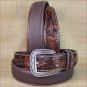 36 INCH WESTERN ARIAT SILVER BUCKLE LEATHER MENS BELT TOOLED FLORAL TAN