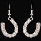 3D SILVER STRIKE TONE LADIES CLEAR CRYSTAL HORSESHOE WOMEN EARRINGS FRENCH HOOK
