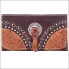 AMERICAN WEST LEATHER CHESTNUT RIDGE LADIES TRI FOLD WALLET PURSE BROWN TAN