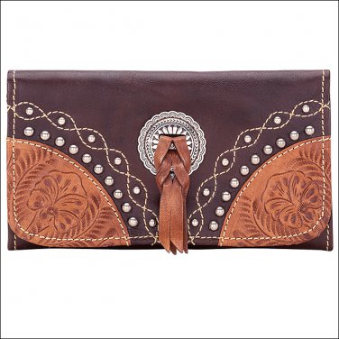 AMERICAN WEST LEATHER CHESTNUT RIDGE LADIES TRI FOLD WALLET PURSE BROWN TAN