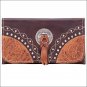 AMERICAN WEST LEATHER CHESTNUT RIDGE LADIES TRI FOLD WALLET PURSE BROWN TAN