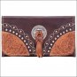 AMERICAN WEST LEATHER CHESTNUT RIDGE LADIES TRI FOLD WALLET PURSE BROWN TAN