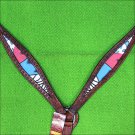 HILASON WESTERN LEATHER HORSE BREAST COLLAR MAHOGANY BLUE PINK
