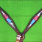 HILASON WESTERN LEATHER HORSE BREAST COLLAR MAHOGANY BLUE PINK