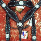 HILASON WESTERN LEATHER HORSE BRIDLE HEADSTALL BREAST COLLAR BLACK W/ CONCHOS