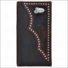 JUSTIN BROWN PEBBLE GRAIN LEATHER WESTERN RODEO MENS WALLET W/ HAIR ON INLAY