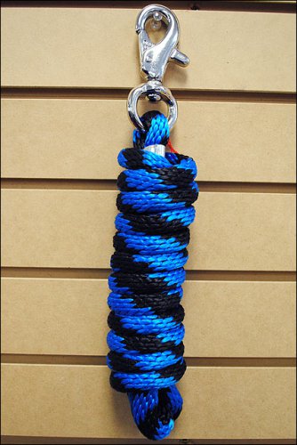 BLUE BLACK HORSE TACK SOLID BRAID POLY ROPE LEAD W/ NPMI BUFFALO SNAP 5/8 X 9