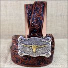 22 inch TONY LAMA TAN BOY'S FLORAL TOOLED LEATHER LITTLE TEXAS WESTERN BELT