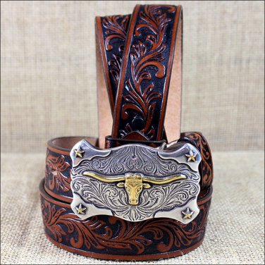 22 inch TONY LAMA TAN BOY'S FLORAL TOOLED LEATHER LITTLE TEXAS WESTERN BELT