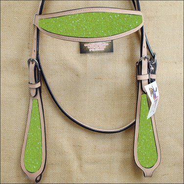 HILASON WESTERN LEATHER HORSE HEADSTALL BRIDLE TAN YELLOW INLAY