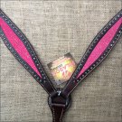 HILASON WESTERN LEATHER HORSE BREAST COLLAR BROWN W/ PINK INLAY
