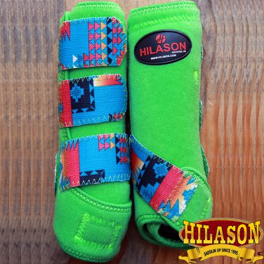 MEDIUM HILASON AZTEC LIME HORSE REAR LEG PROTECTION ULTIMATE SPORTS BOOTS PAIR