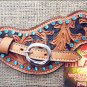 PS112F- HILASON WESTERN LEATHER SPUR STRAPS LIGHT OIL BLACK HAND PAINT INLAY