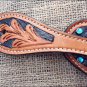 PS112F- HILASON WESTERN LEATHER SPUR STRAPS LIGHT OIL BLACK HAND PAINT INLAY