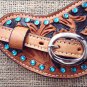 PS112F- HILASON WESTERN LEATHER SPUR STRAPS LIGHT OIL BLACK HAND PAINT INLAY