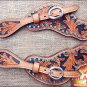 PS112F- HILASON WESTERN LEATHER SPUR STRAPS LIGHT OIL BLACK HAND PAINT INLAY